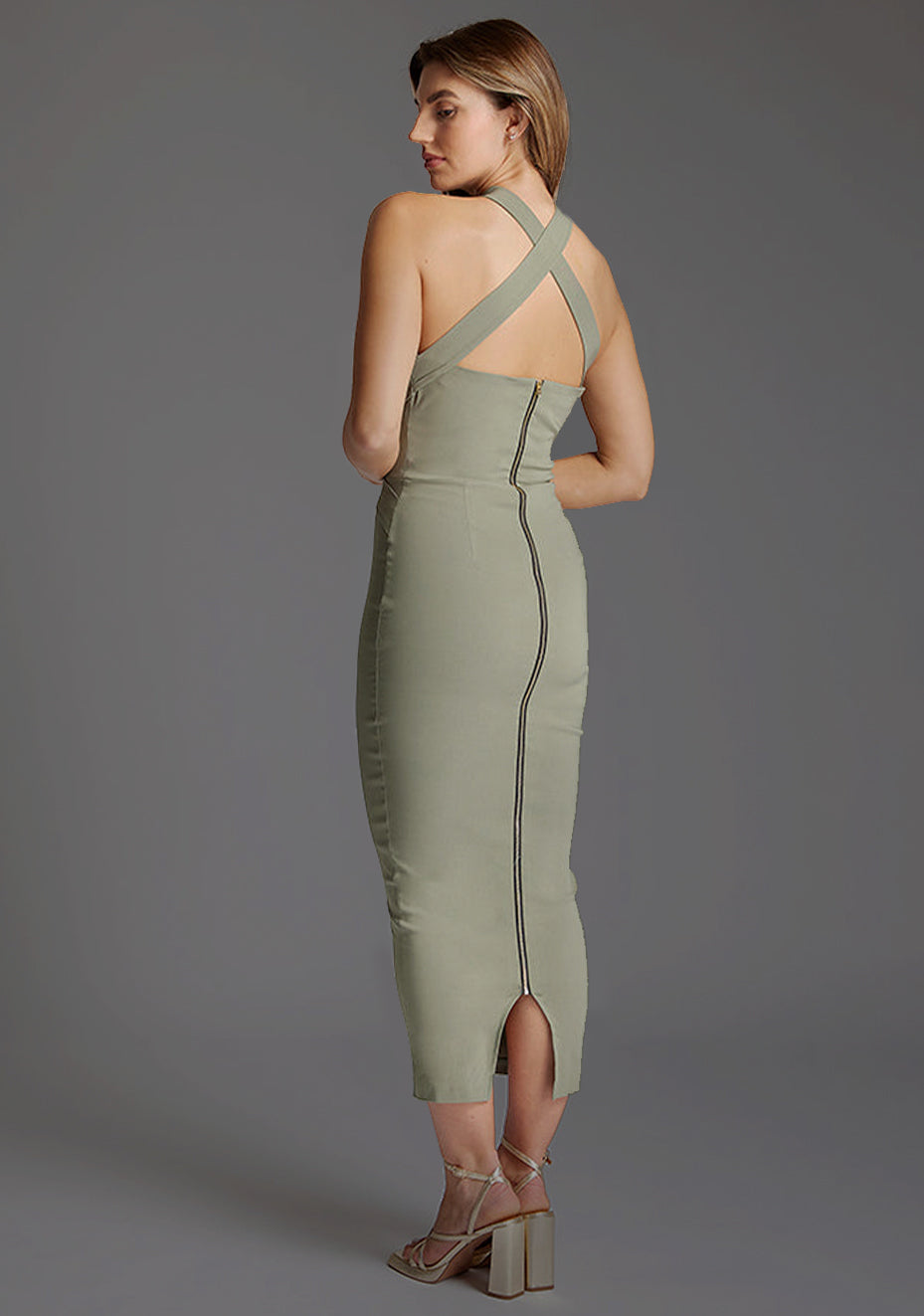 Jemma | Halter Neck Olive Midaxi Dress