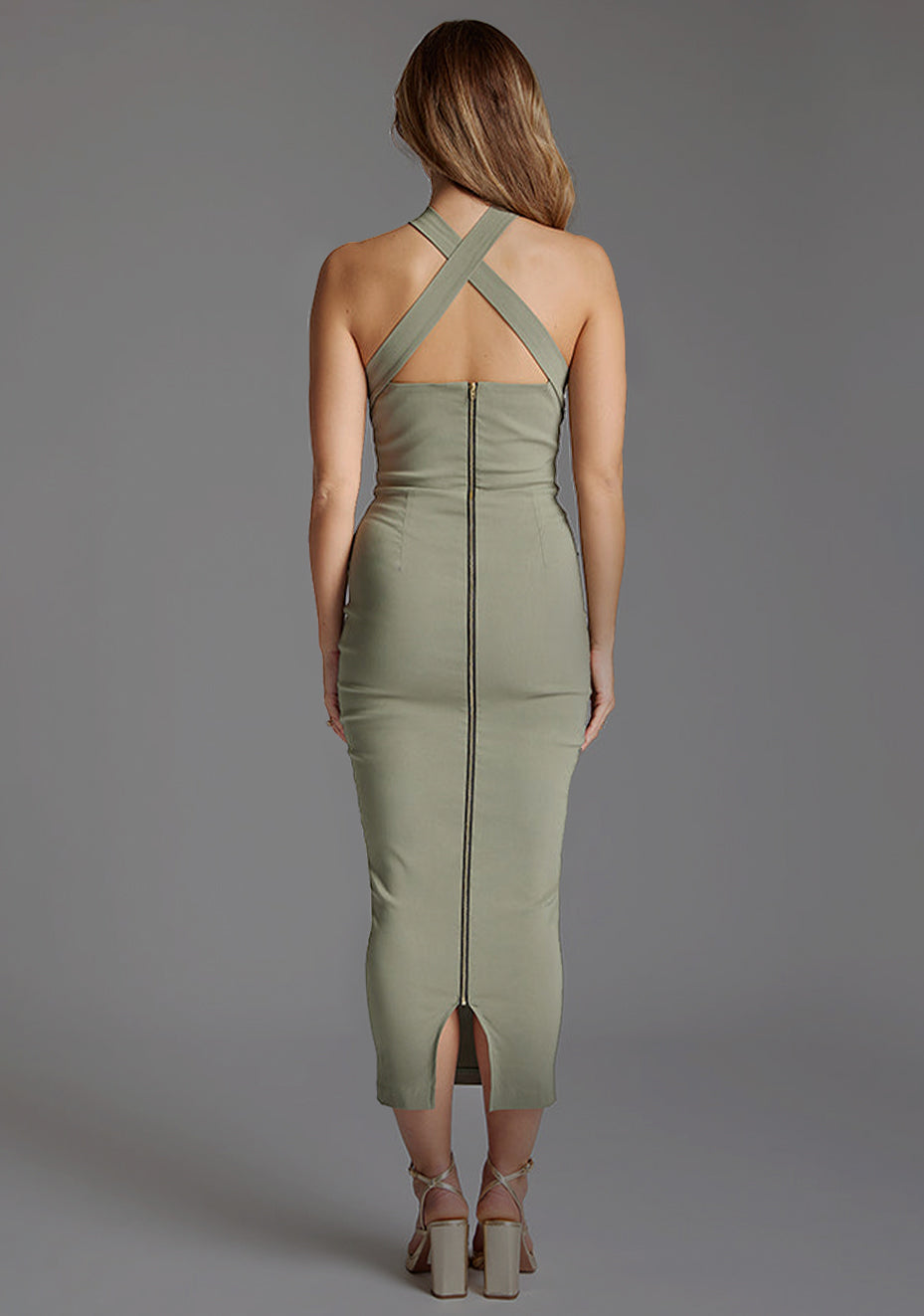 Jemma | Halter Neck Olive Midaxi Dress