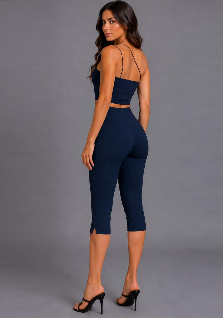Avalon | Asymmetric Strap Navy Crop Top