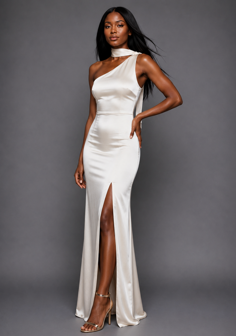 Cordula | One Shoulder Scarf Detail Cream Maxi Dress