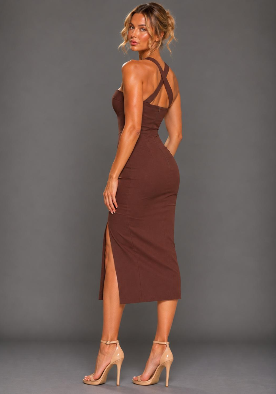 Nellie | Notch Neck Chocolate Midaxi Dress