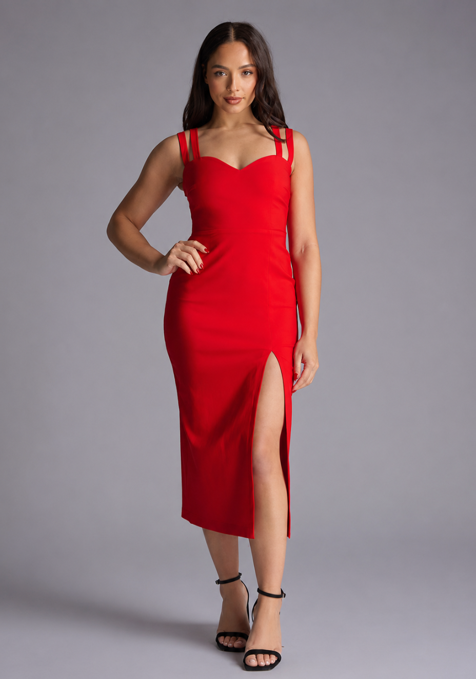Violet | Petite Sweetheart Neckline Red Midaxi Dress