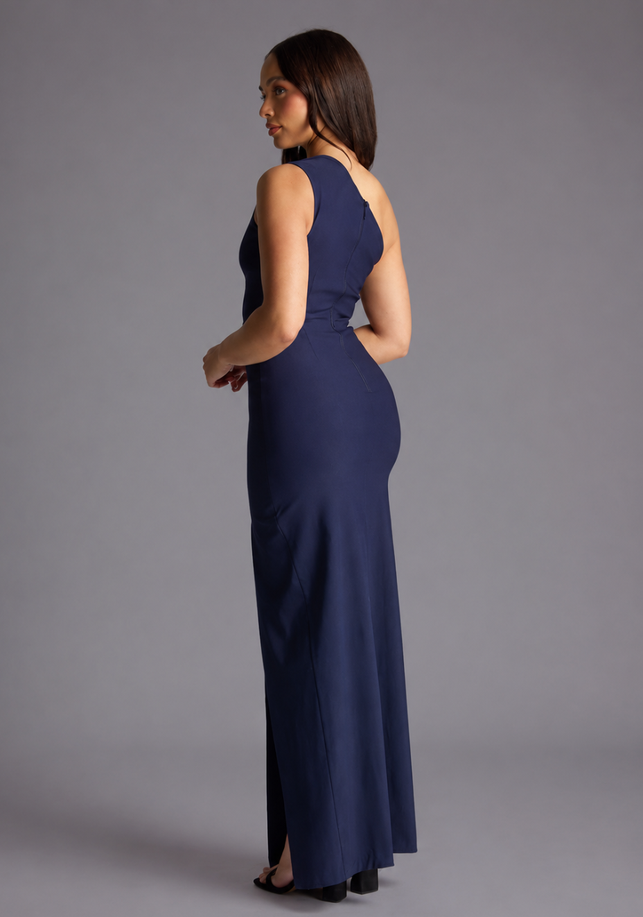 Wren | Petite One Shoulder Cut Out Navy Maxi Dress