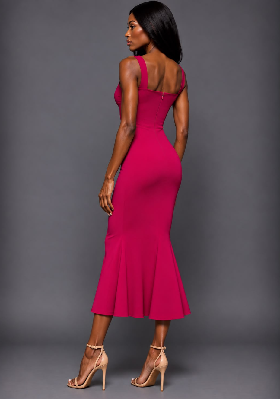 Marianna | Square Neckline Fishtail Magenta Midaxi Dress