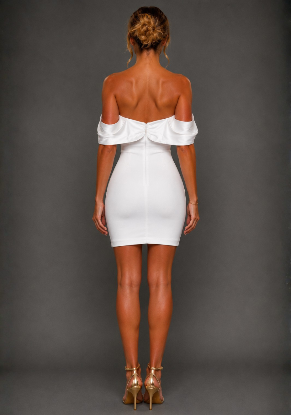 Paloma | Bardot Satin Sleeve Ivory Mini Dress