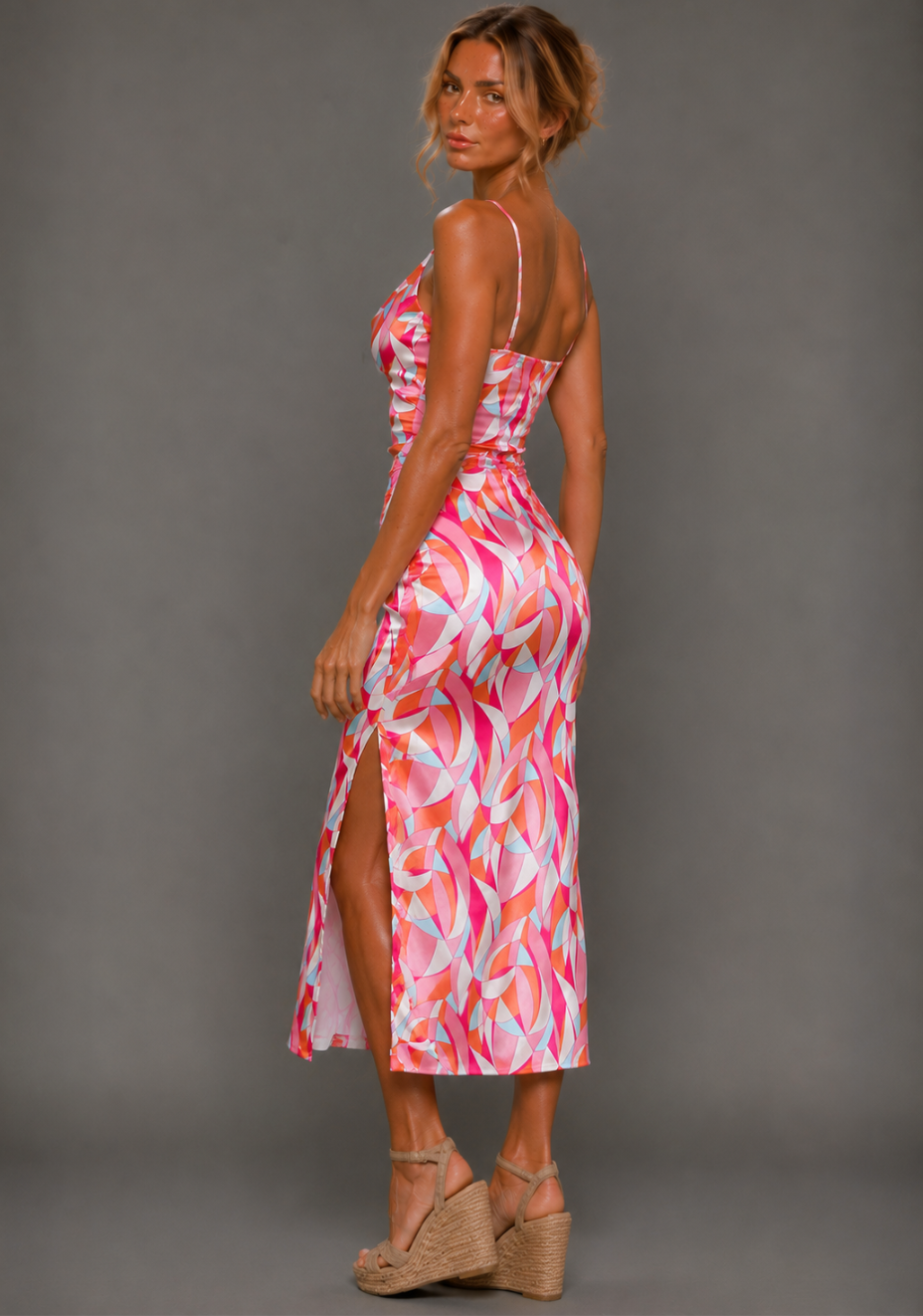 Harper | Geo Print Satin Midaxi Dress