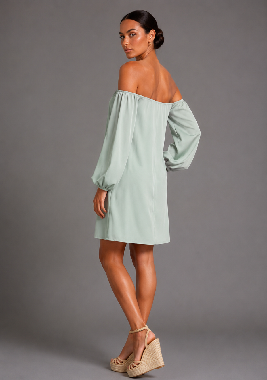 Kirby | Bardot Long Sleeve Sage Mini Dress