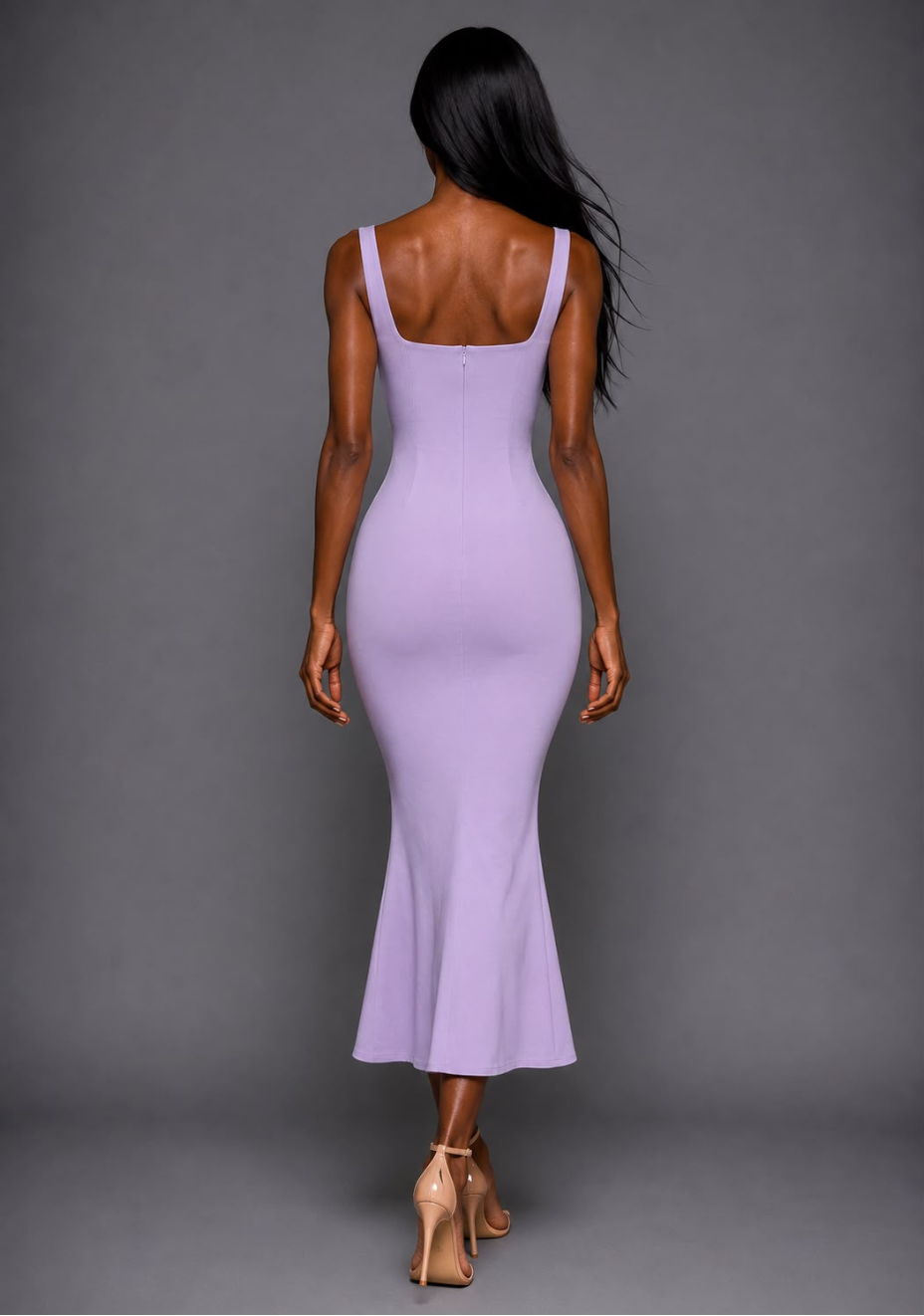 Marianna | Square Neckline Fishtail Lilac Midaxi Dress