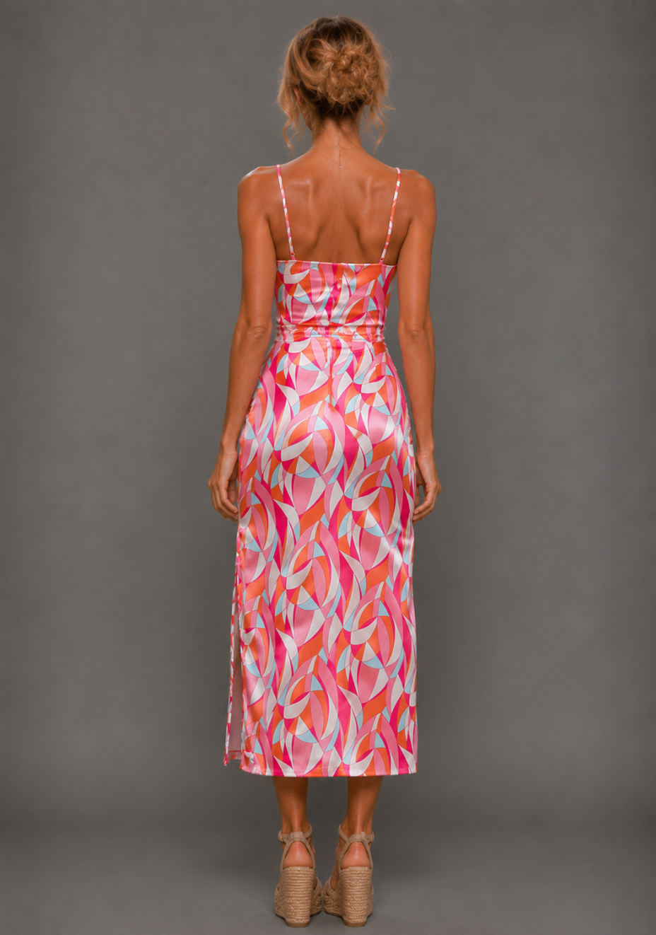 Harper | Geo Print Satin Midaxi Dress