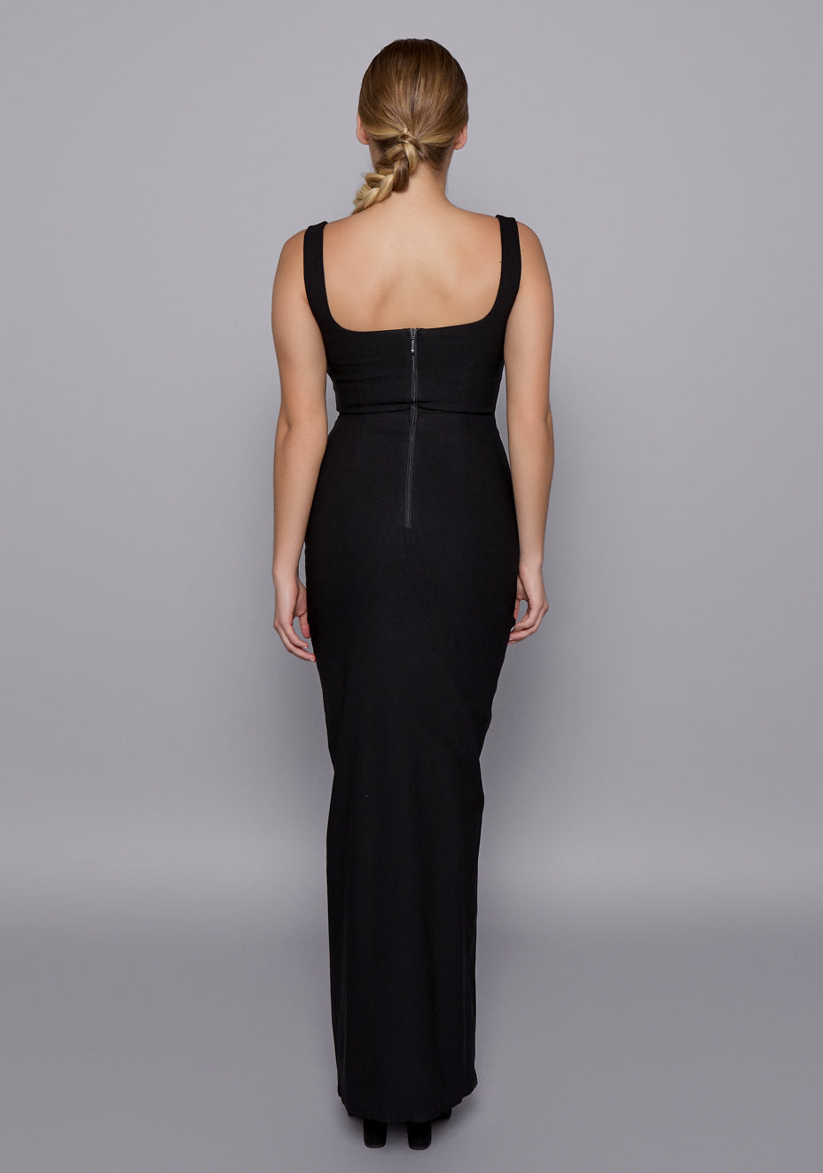 Ria | Square Neck Bodycon Black Maxi Dress