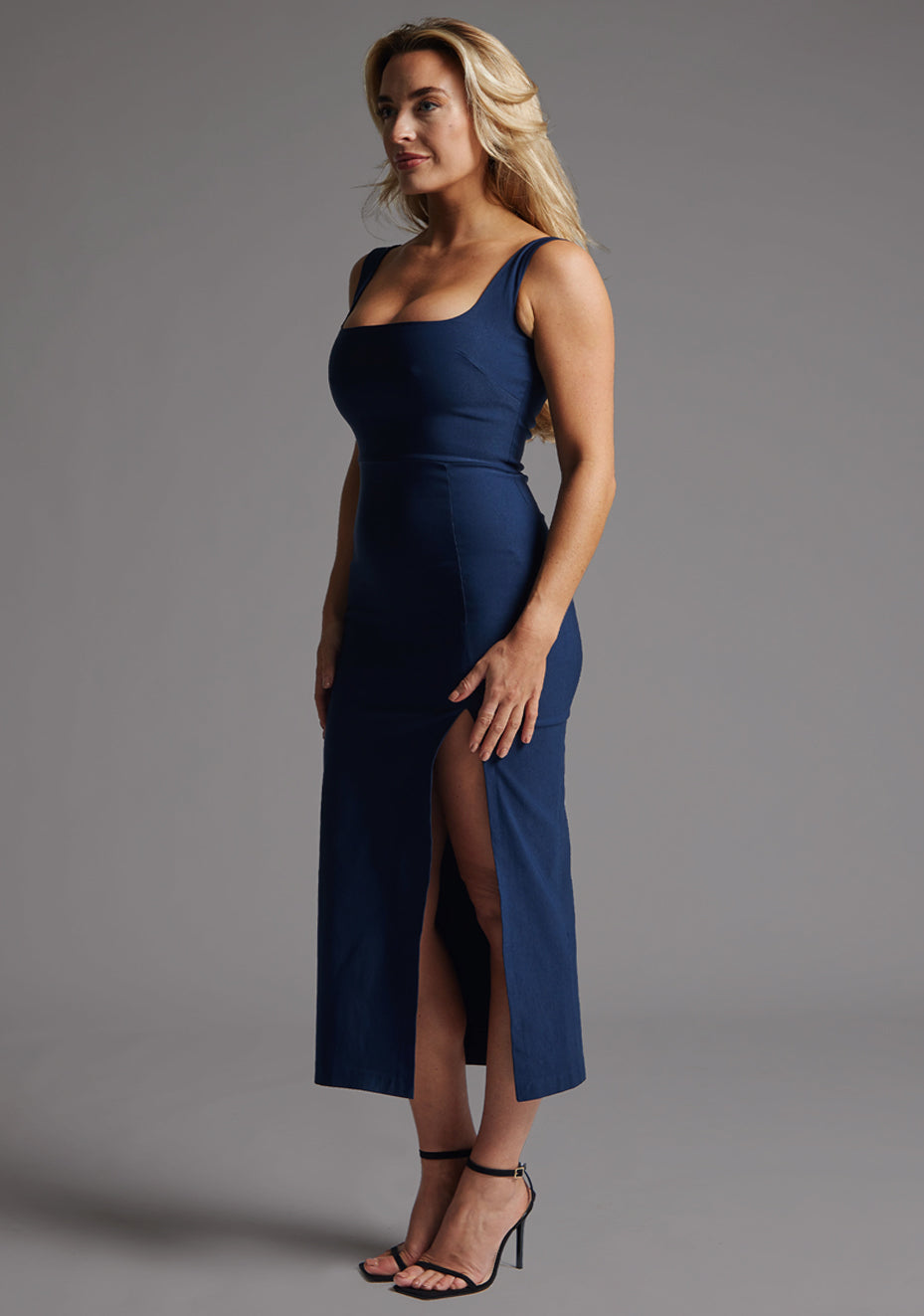 Abbie | Square Neck Navy Midaxi Dress