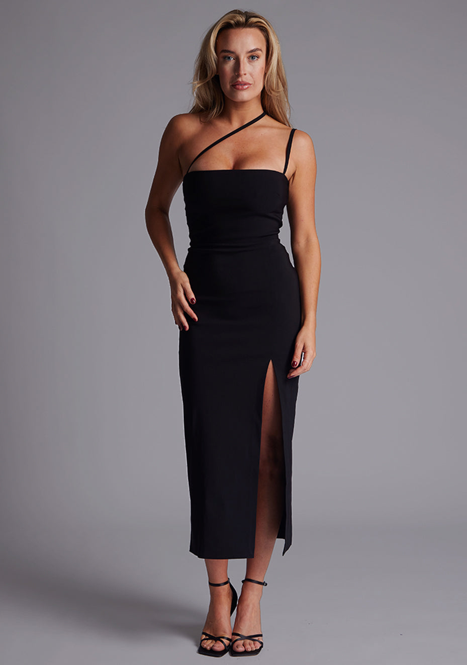 Abigail | Cross Strap Black Midaxi Dress