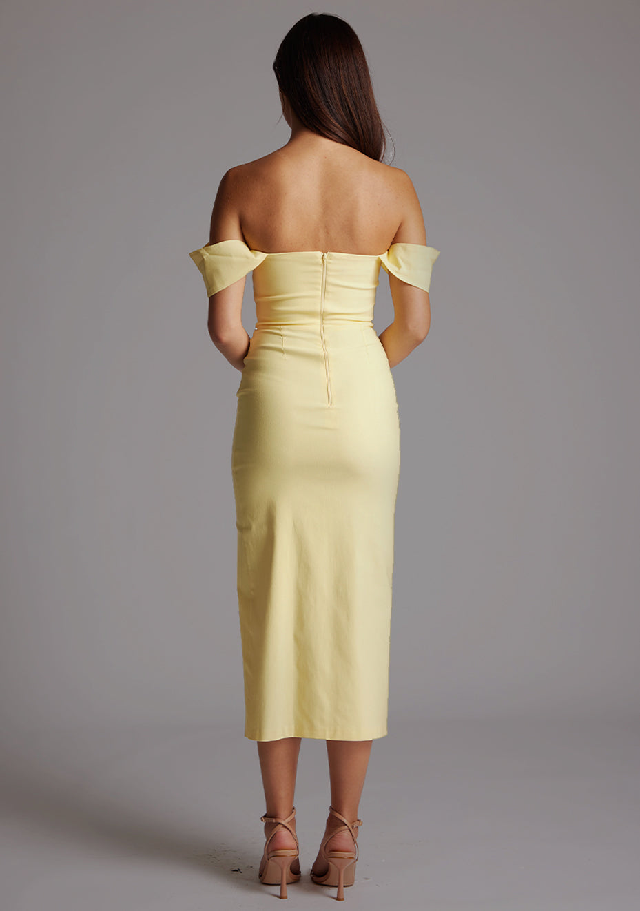 Astra | Bardot Lemon Midaxi Dress With Thigh Split