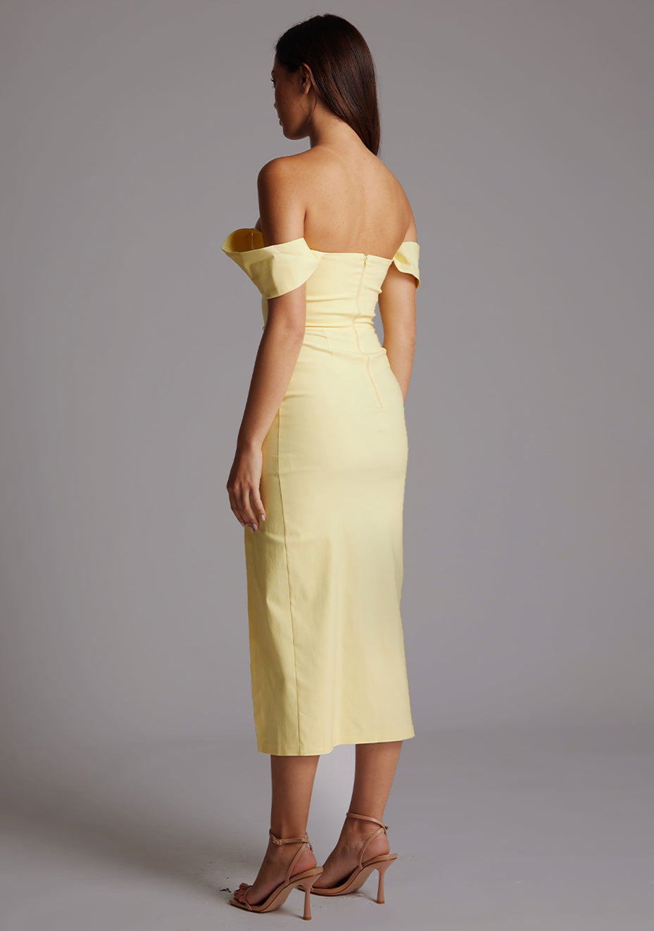 Astra | Bardot Lemon Midaxi Dress With Thigh Split