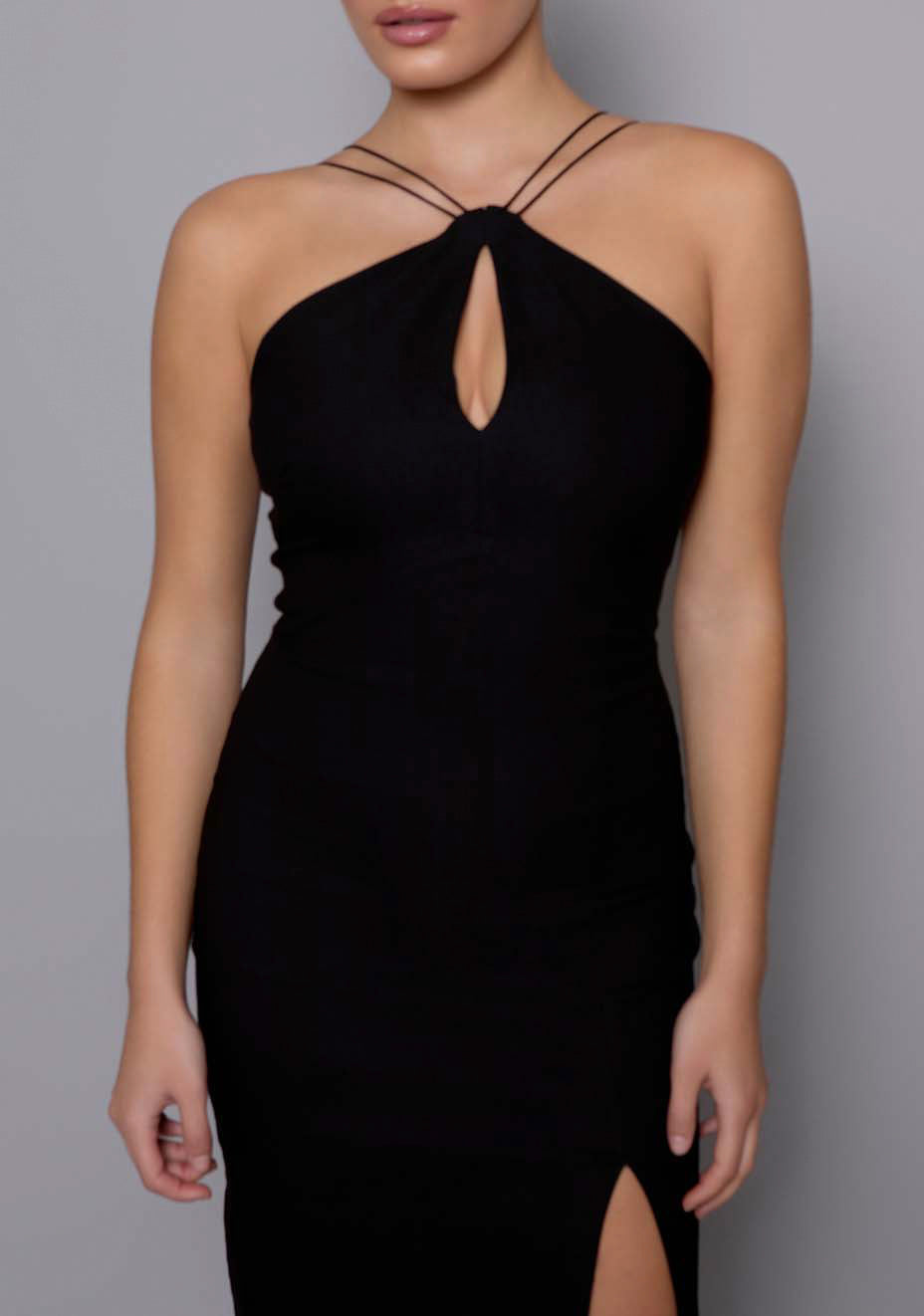 Auralia | High Neck Strappy Black Maxi Dress