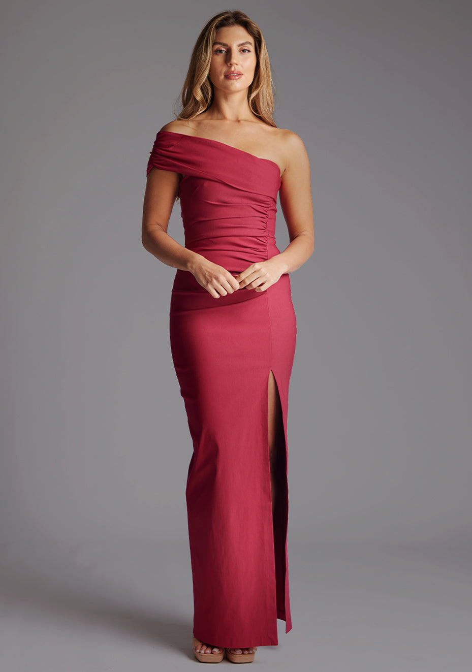 Carmel | Off-the-Shoulder Raspberry Maxi Dress