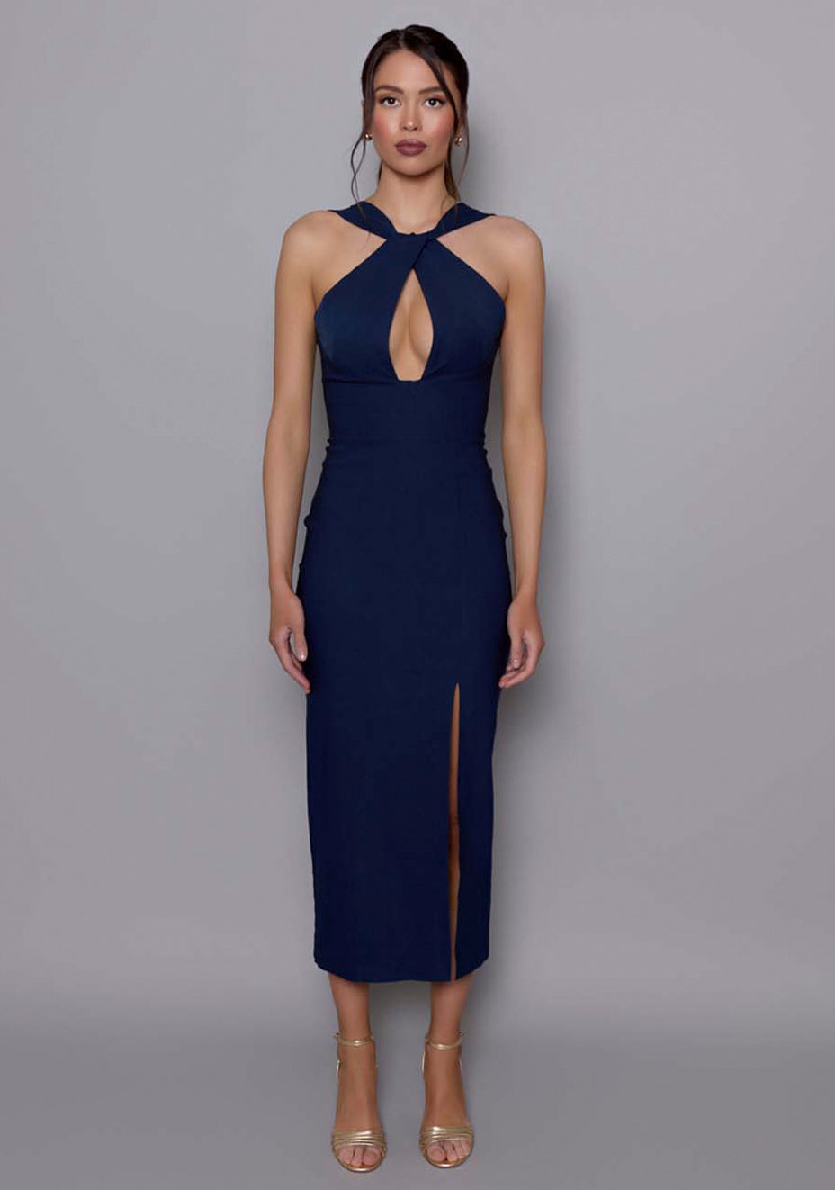 Carter | Halterneck Bodycon Navy Midaxi Dress