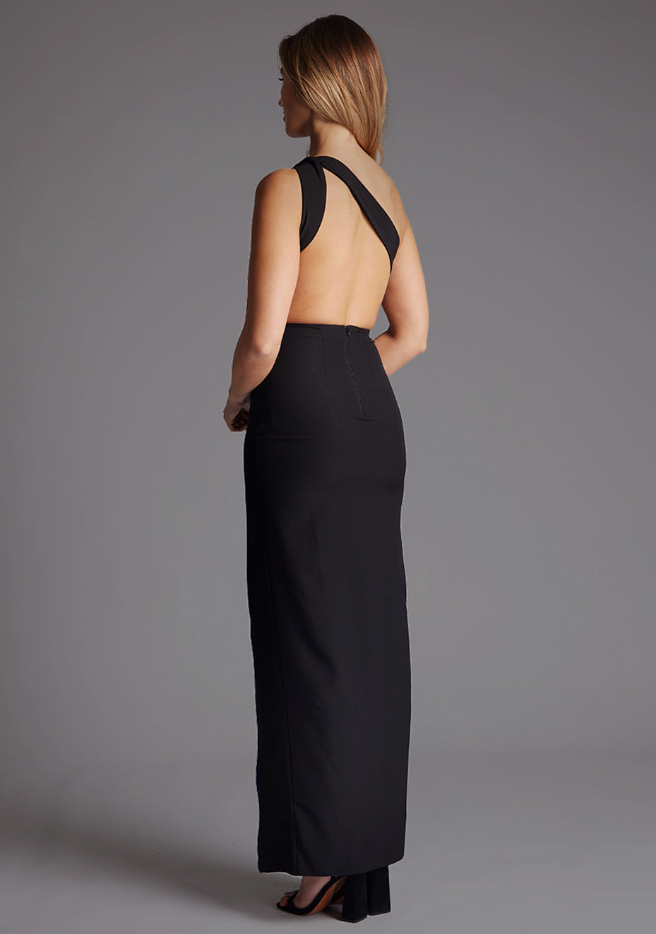 Deva | One Shoulder Open Back Black Maxi Dress