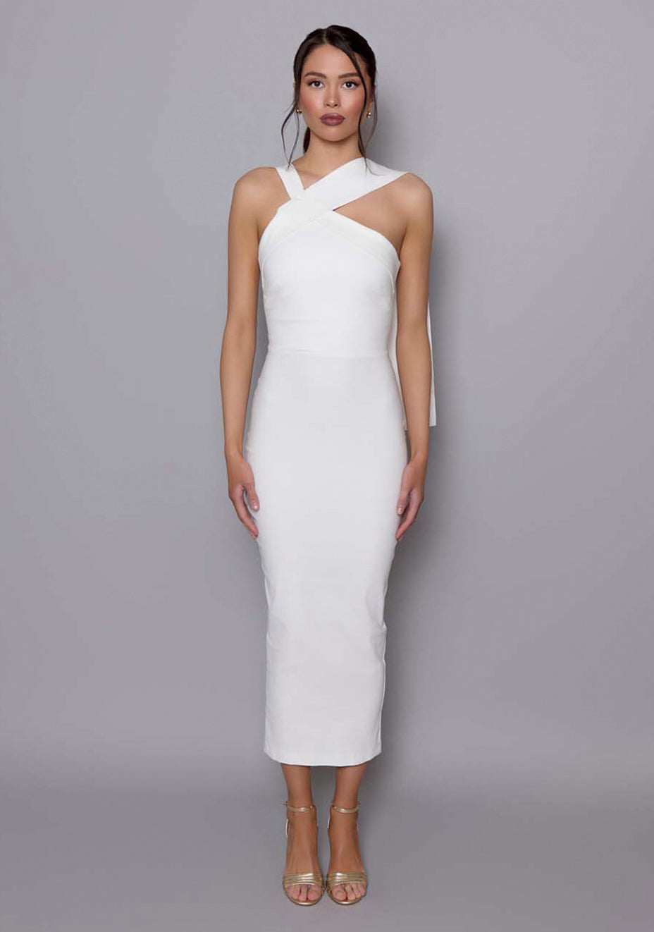 Everest | Collar Detail Bodycon Ivory Midaxi Dress