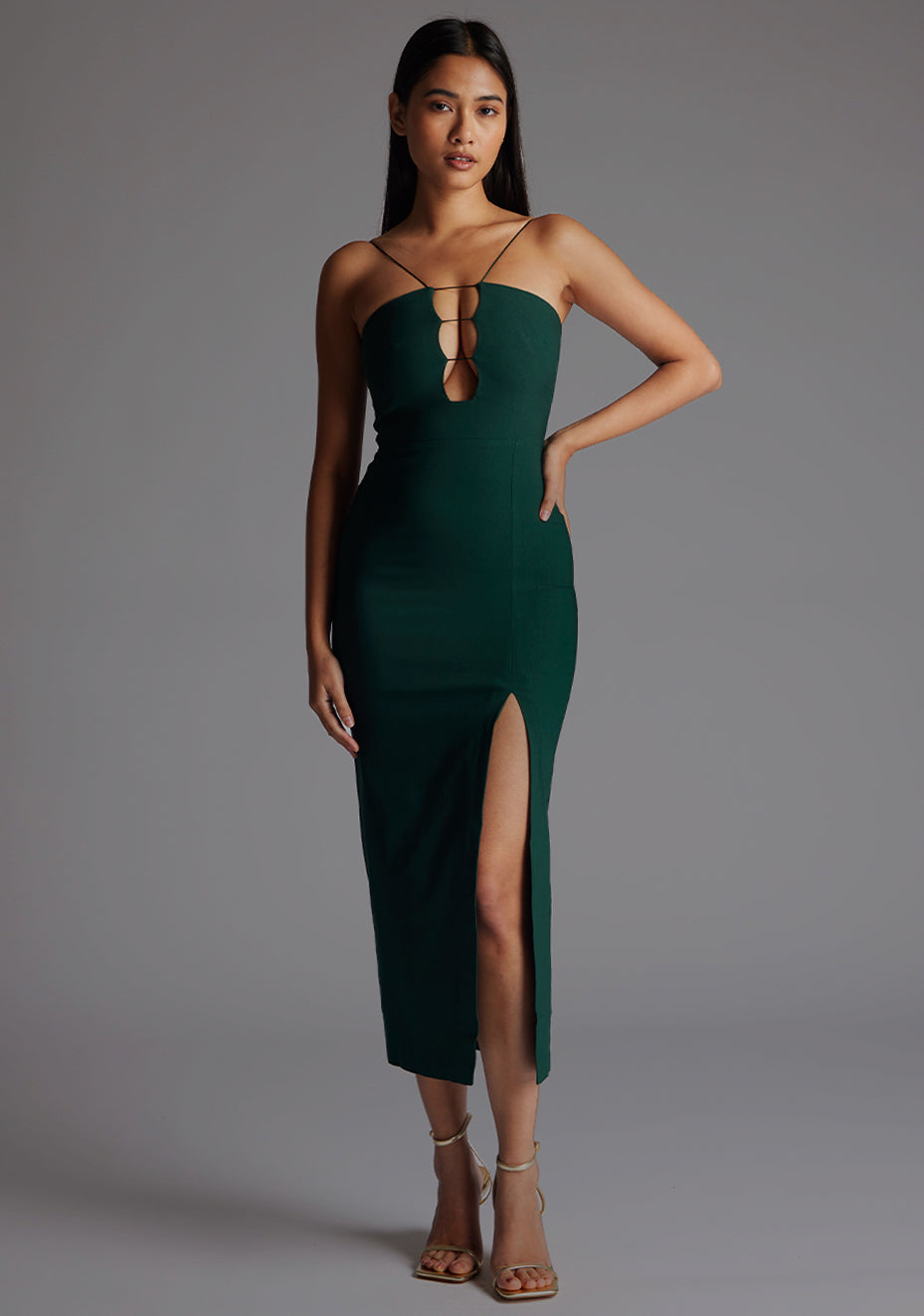 Katie | Strap Detail Forest Green Midaxi Dress