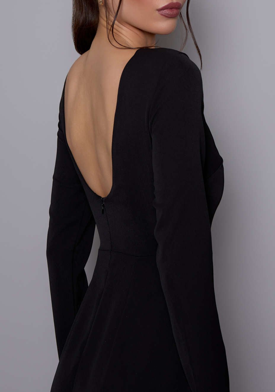 Mandy | Long Sleeve Open Back Black Maxi Dress