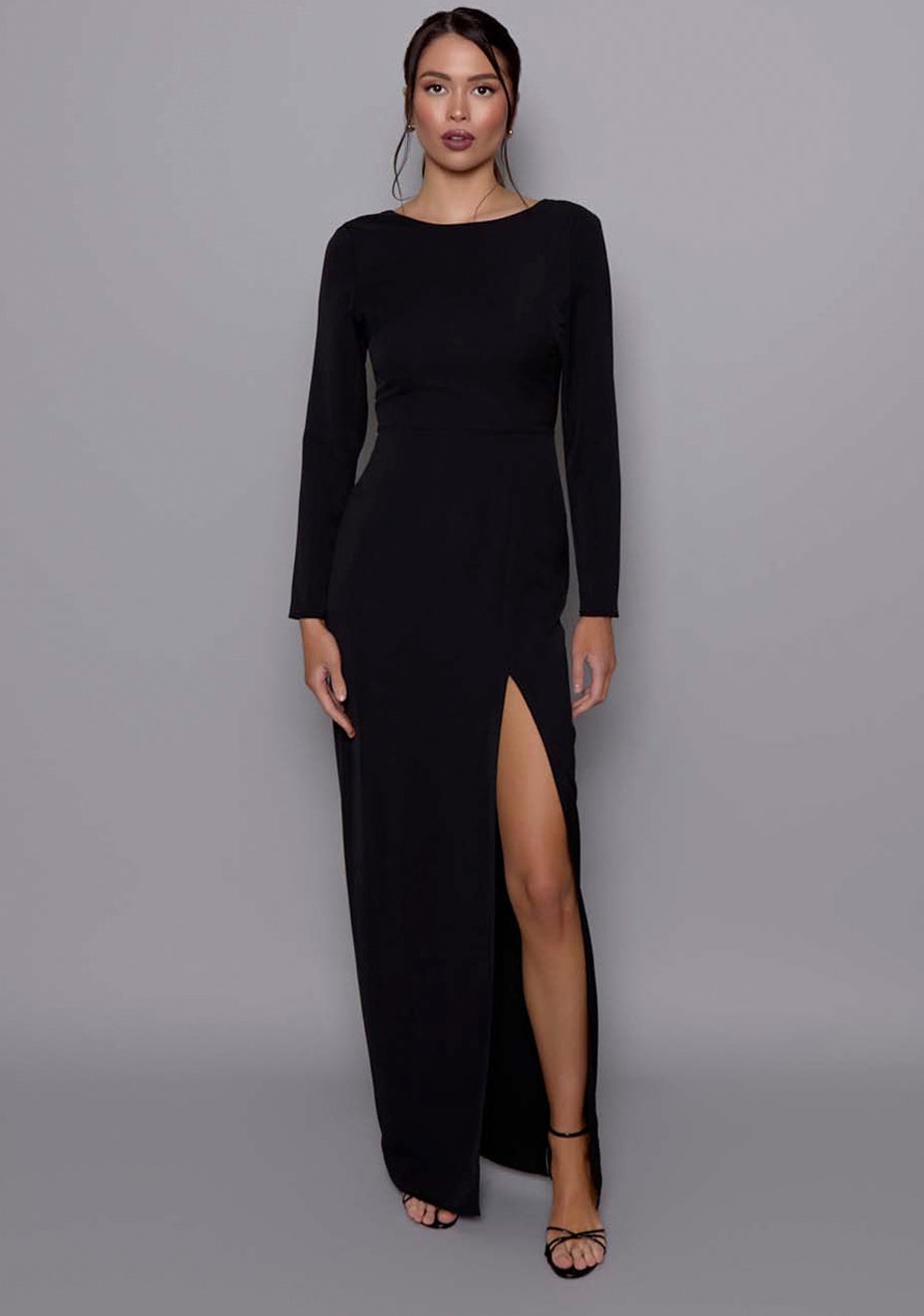 Mandy | Long Sleeve Open Back Black Maxi Dress