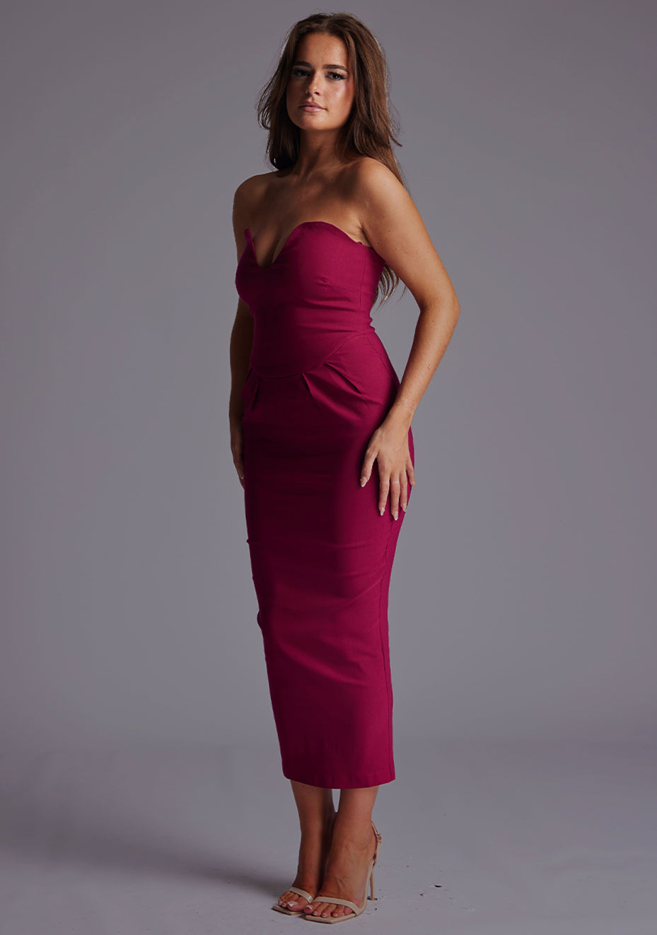 Marion | Sweetheart Neckline Berry Midaxi Dress