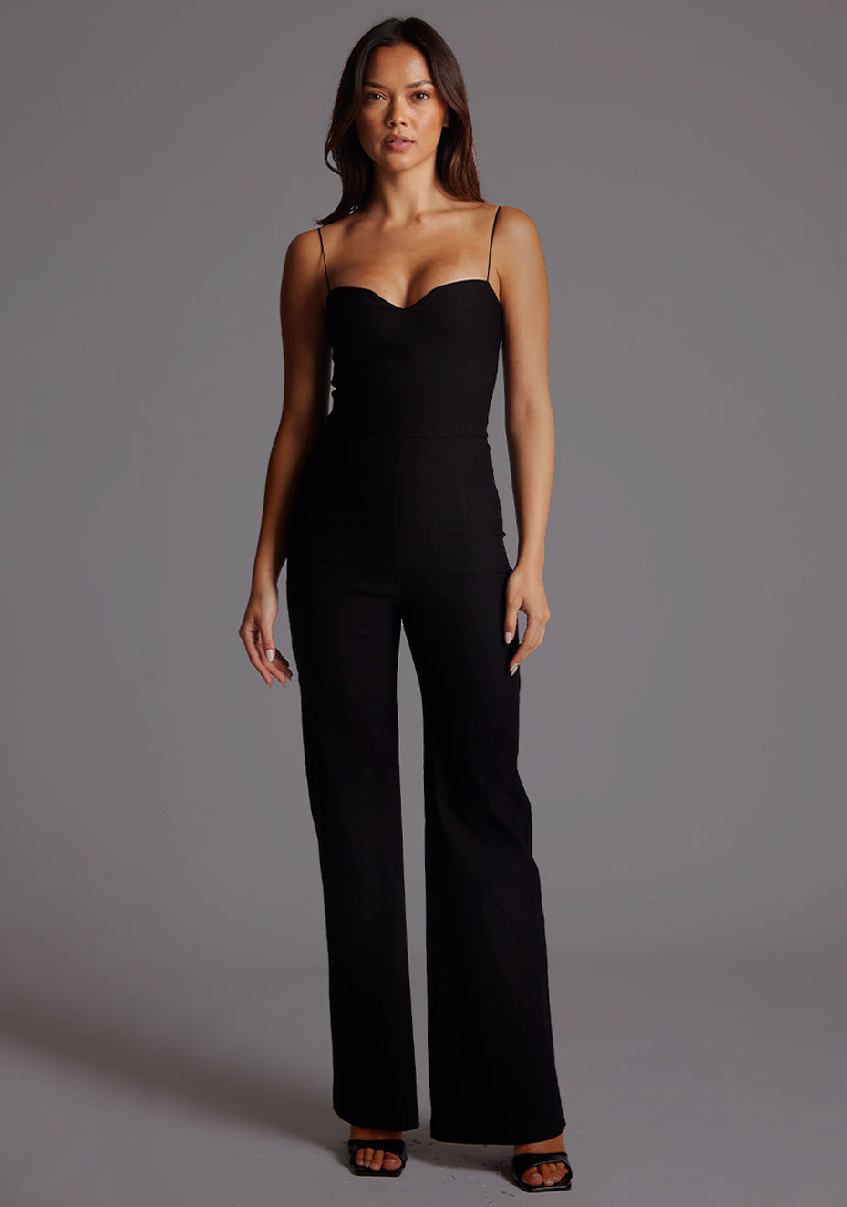 Rogan | Sweetheart Neck Black Wide Leg Jumpsuit