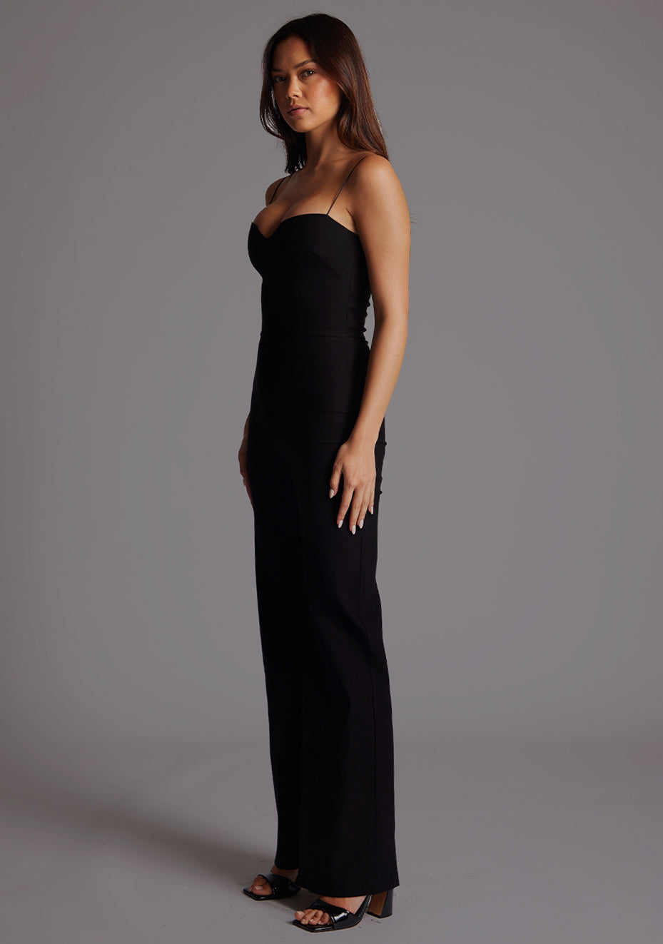 Rogan | Sweetheart Neck Black Wide Leg Jumpsuit