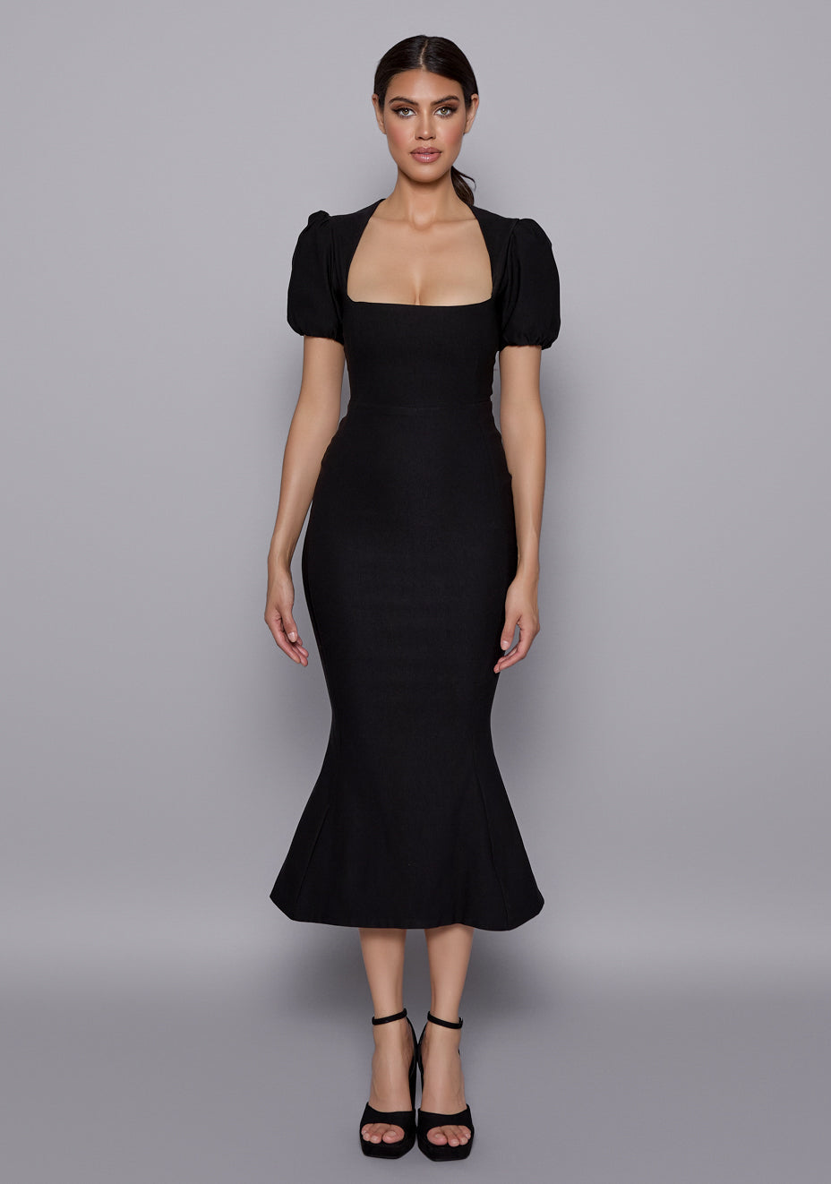 Valencia | Fishtail Black Midaxi Dress