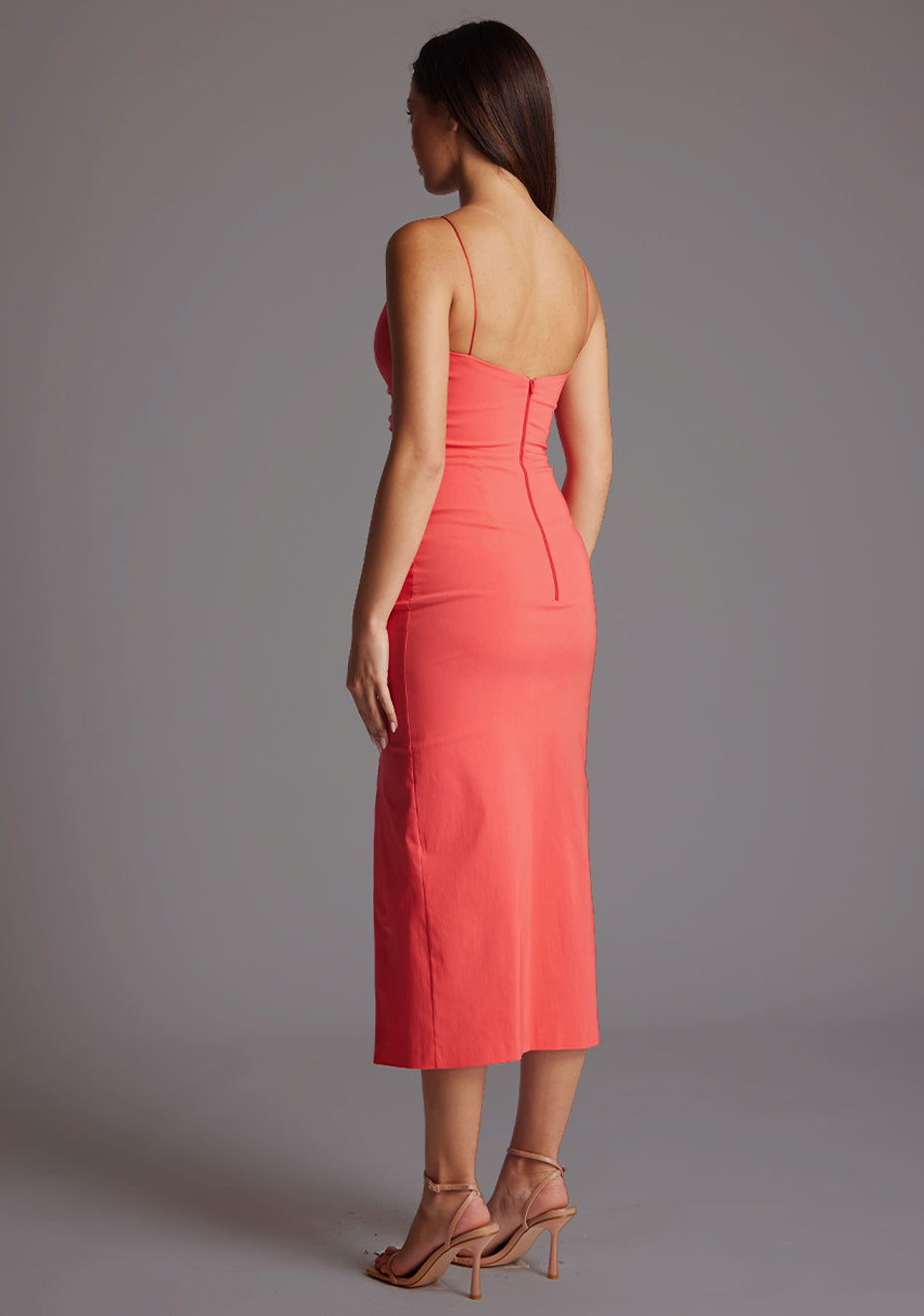 Bronwen | Ruched Bust Coral Midaxi Dress