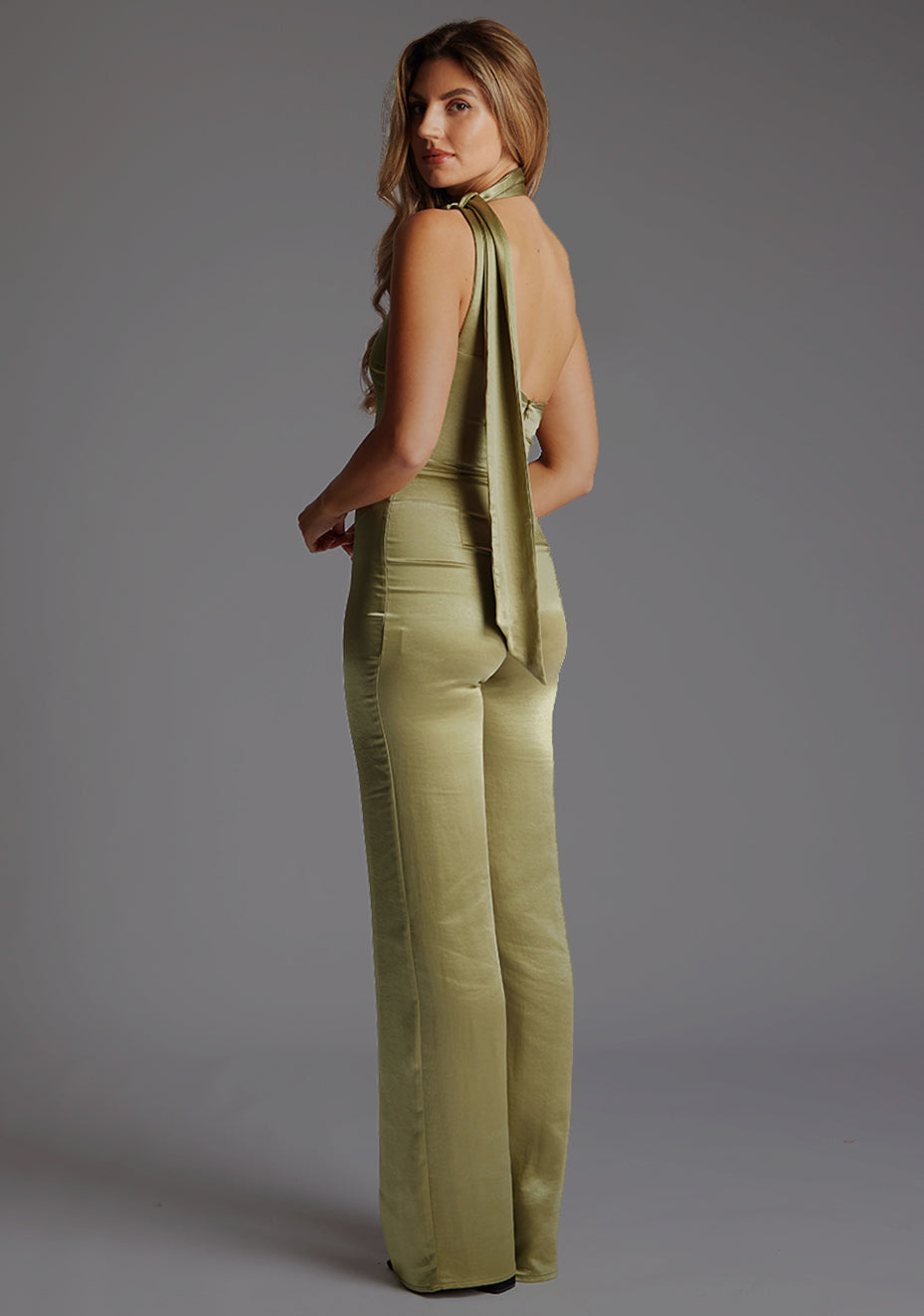 Kaitlin | Scarf Detail One Shoulder Olive Jumpsuit
