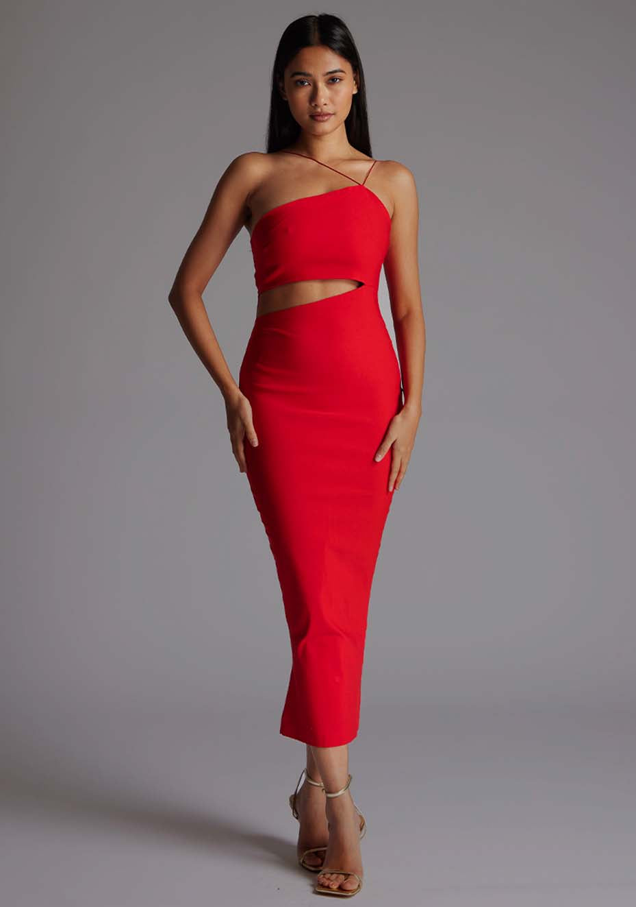 Whitney | Strappy One Shoulder Cut Out Red Midaxi Dress