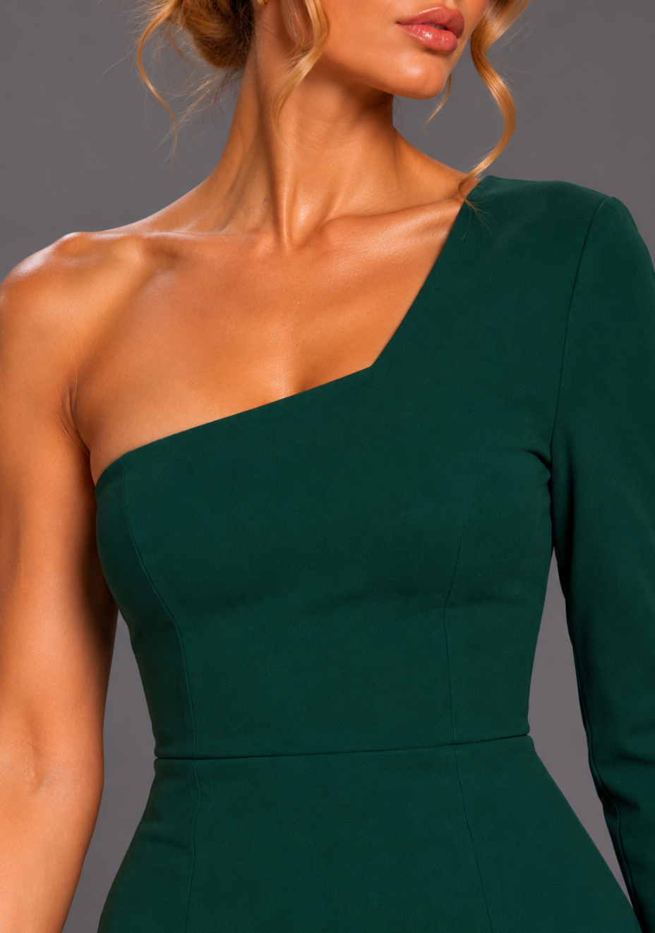 Amellia | One Sleeve Forest Green Maxi Dress