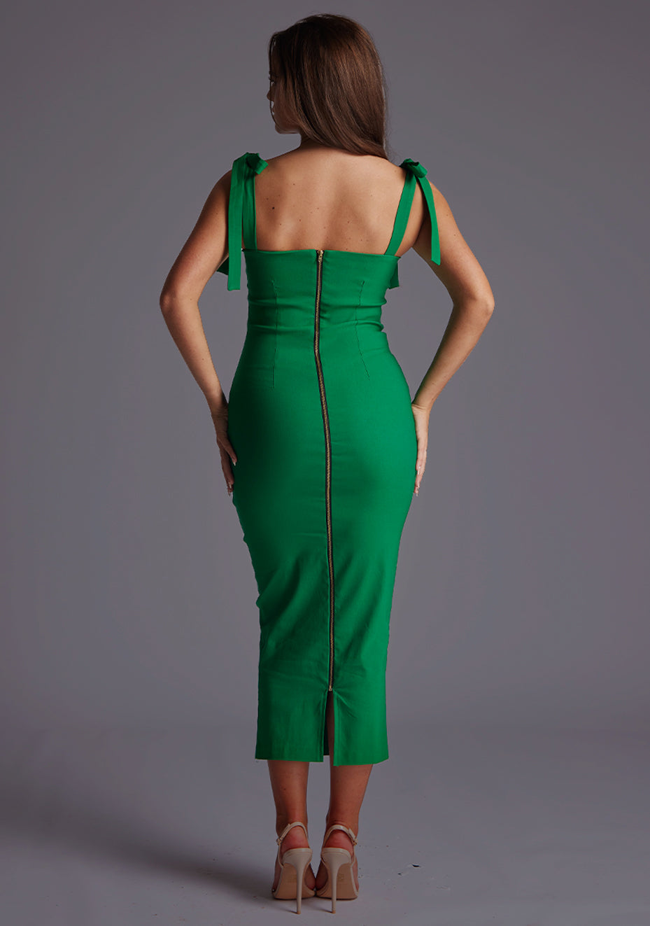 Letty | Bow Strap Bodycon Emerald Midaxi Dress