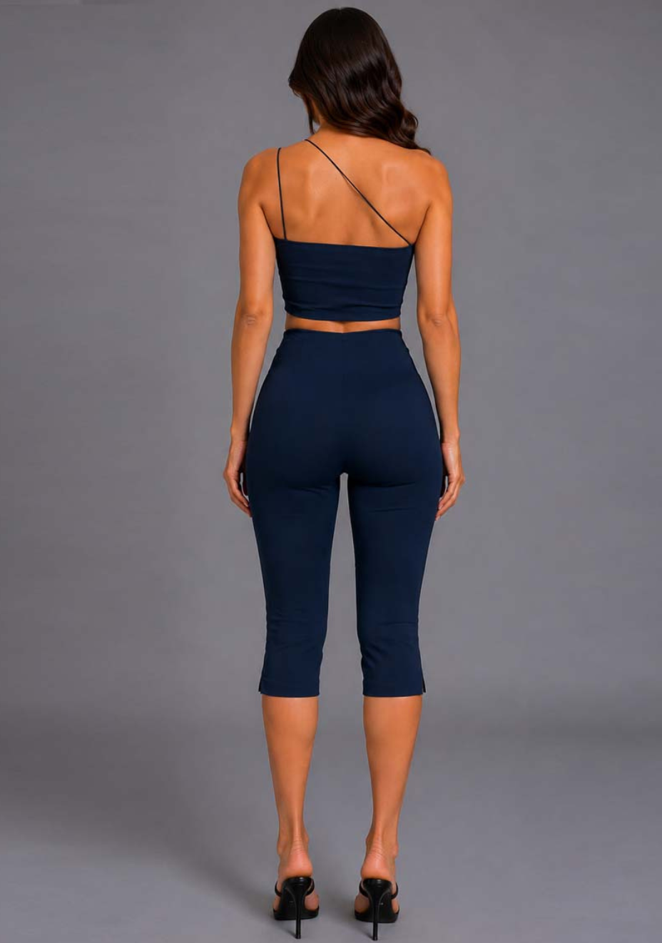 Avalon | Asymmetric Strap Navy Crop Top