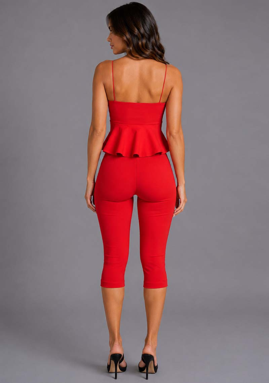 Jen | Sweetheart Peplum Red Cami Top