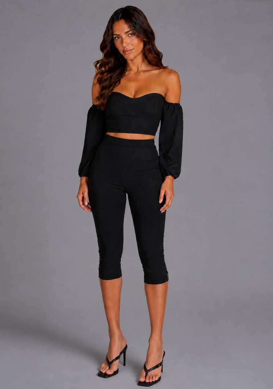 Belle | Sweetheart Neckline Puff Sleeve Black Top