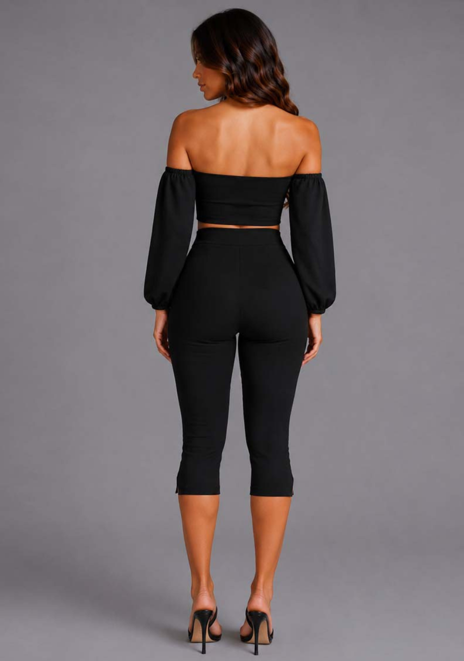 Belle | Sweetheart Neckline Puff Sleeve Black Top