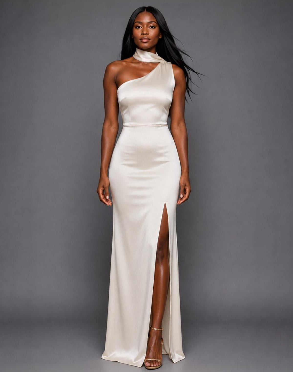 Cordula | One Shoulder Scarf Detail Cream Maxi Dress