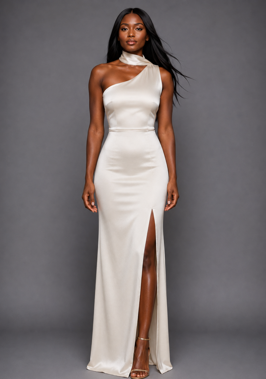 Cordula | One Shoulder Scarf Detail Cream Maxi Dress