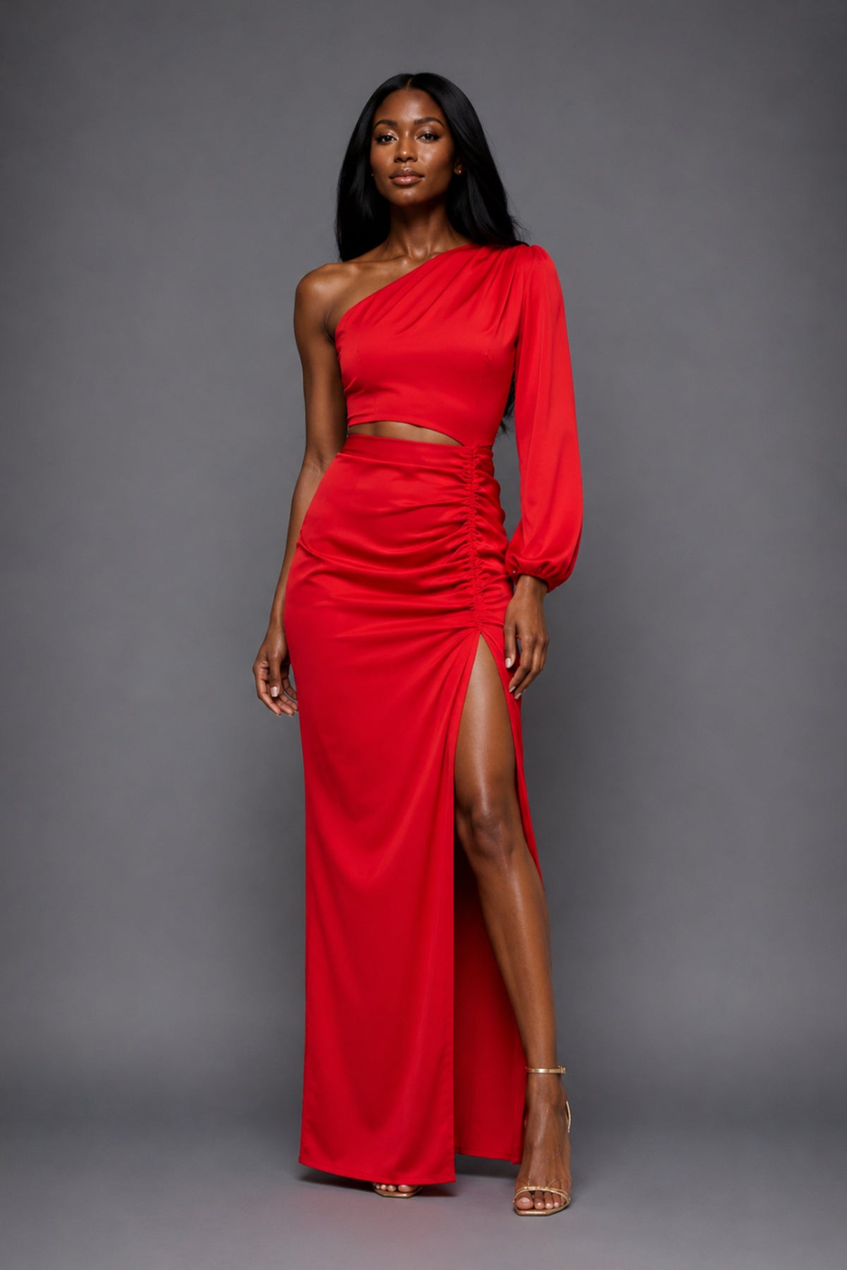 Keaton | One Sleeve Red Maxi Dress
