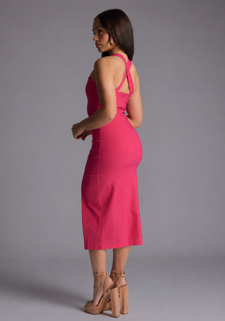 Poppy | Petite Sweetheart Cross Strap Cerise Midaxi Dress