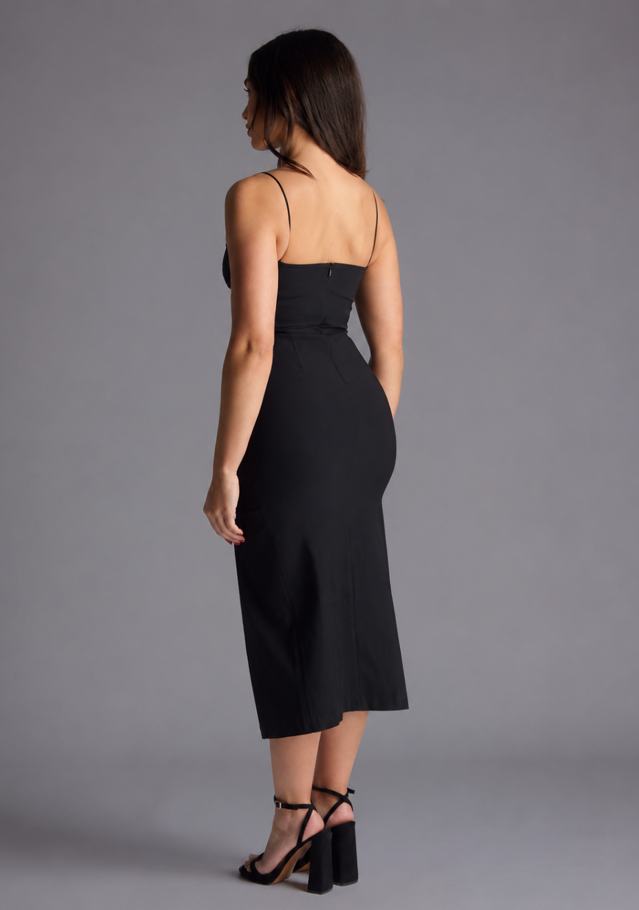 Tate | Petite Cami Strap Black Midaxi Dress