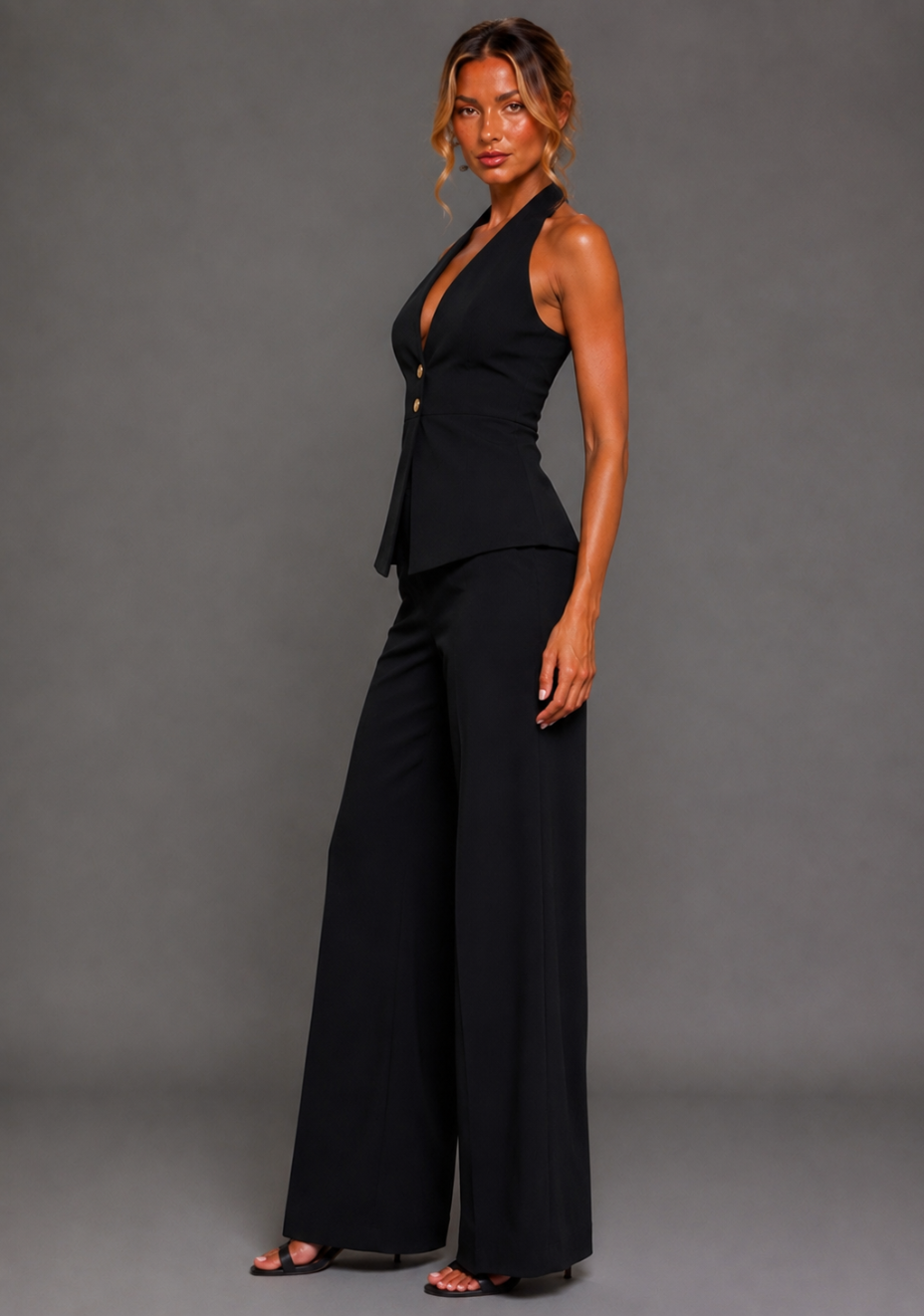 Betty | Tailored Longline Black Waistcoat