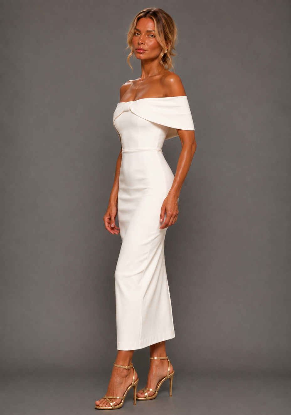 Sarah | Bardot Bodycon Ivory Midaxi Dress