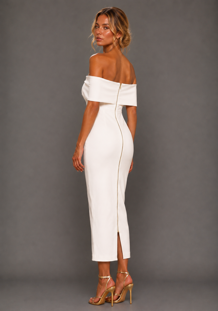 Sarah | Bardot Bodycon Ivory Midaxi Dress