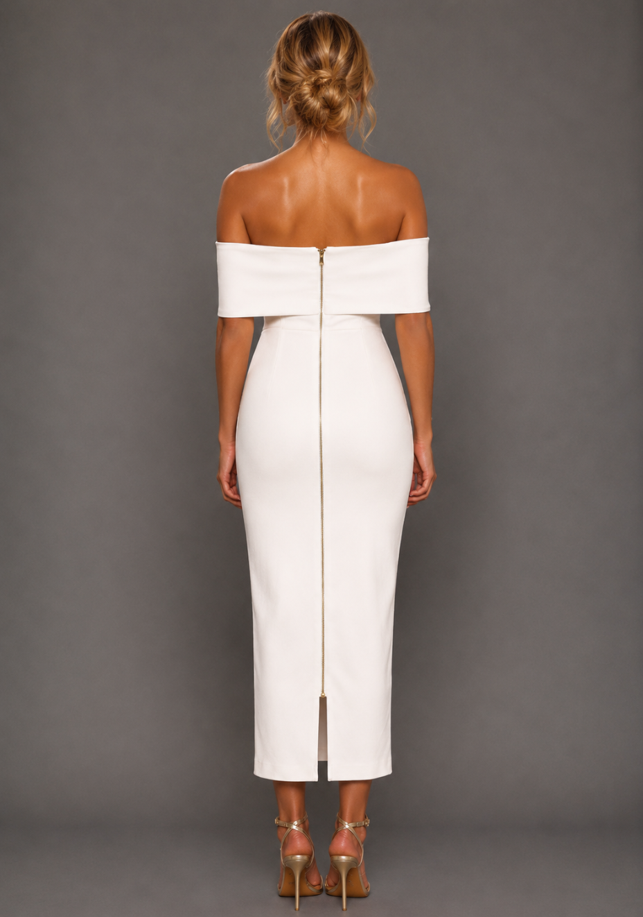Sarah | Bardot Bodycon Ivory Midaxi Dress