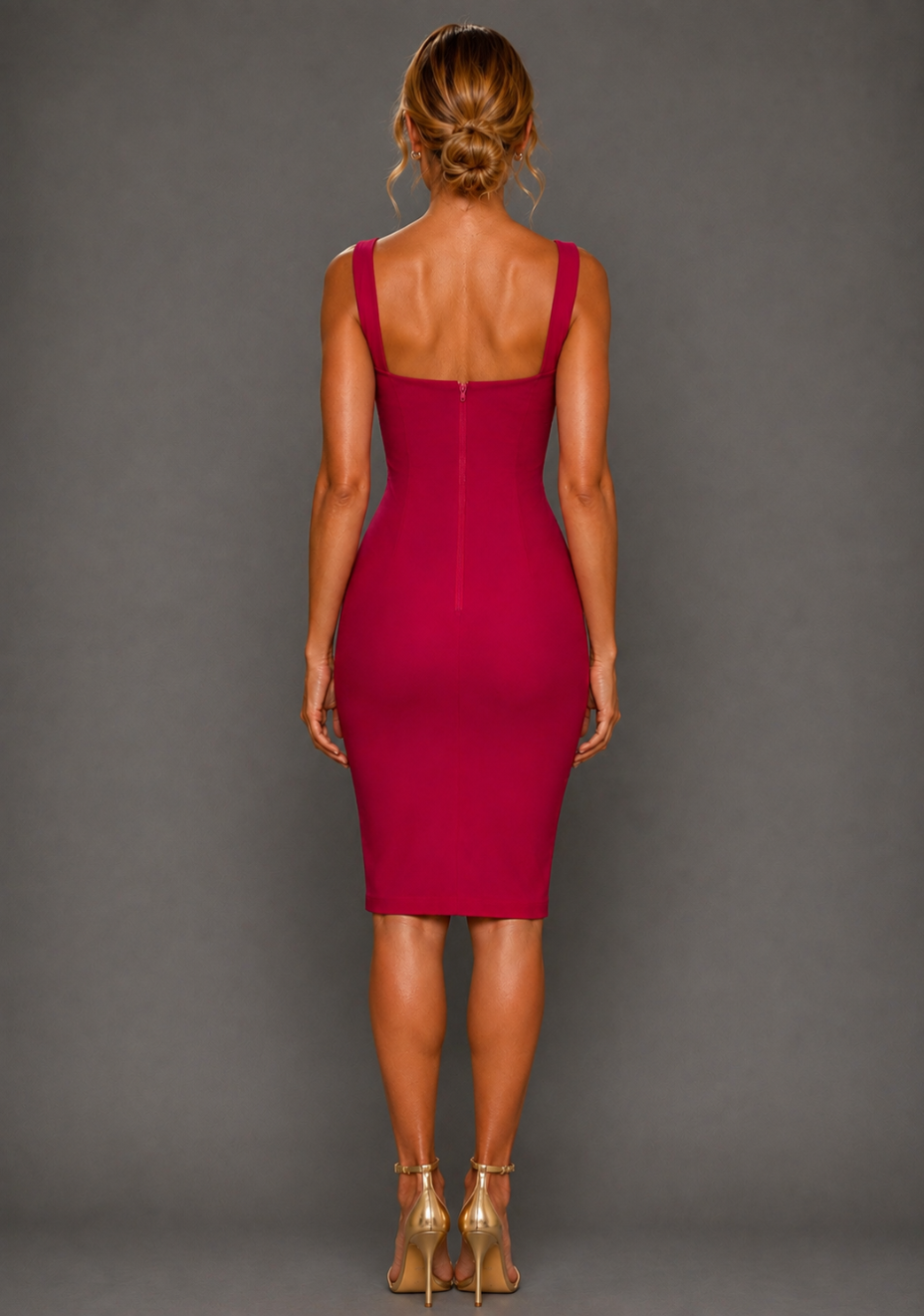 Zada | Square Neck Cerise Midi Dress