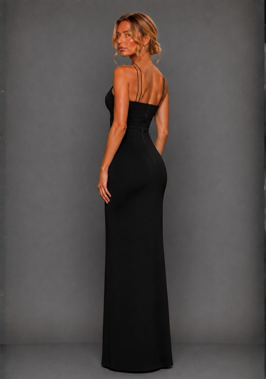 Auralia | High Neck Strappy Black Maxi Dress
